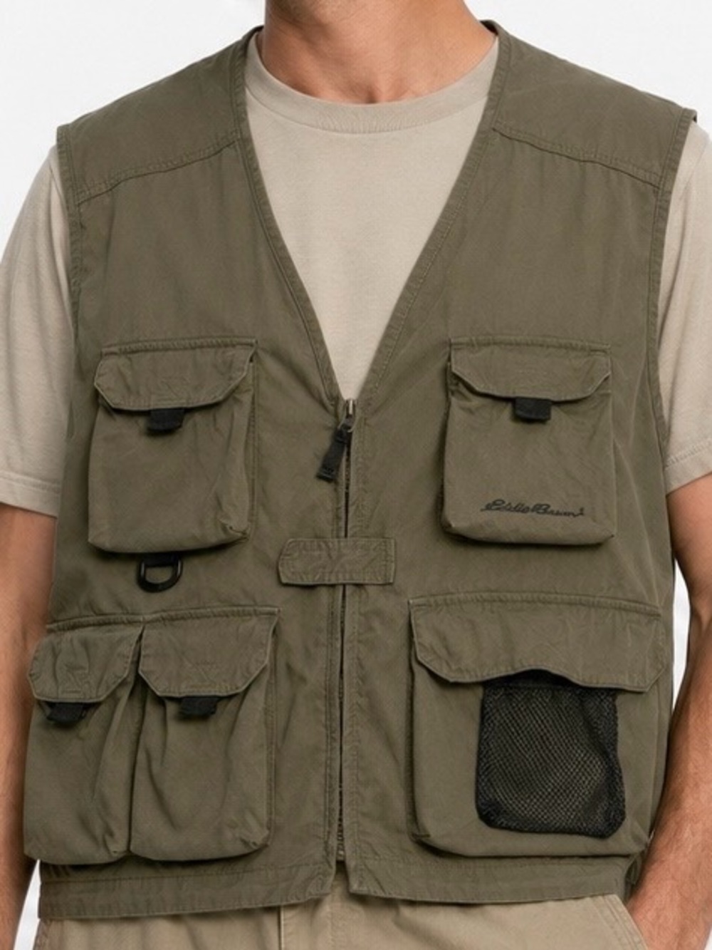 Eddie Bauer Men’s XL Utility Fishing Vest Olive Green Multi Pocket Outdoor